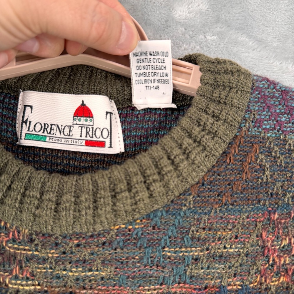 Florence Tricot Wool Blend Sweater Men's M Multicolor Made in Italy Vintage - Picture 6 of 8